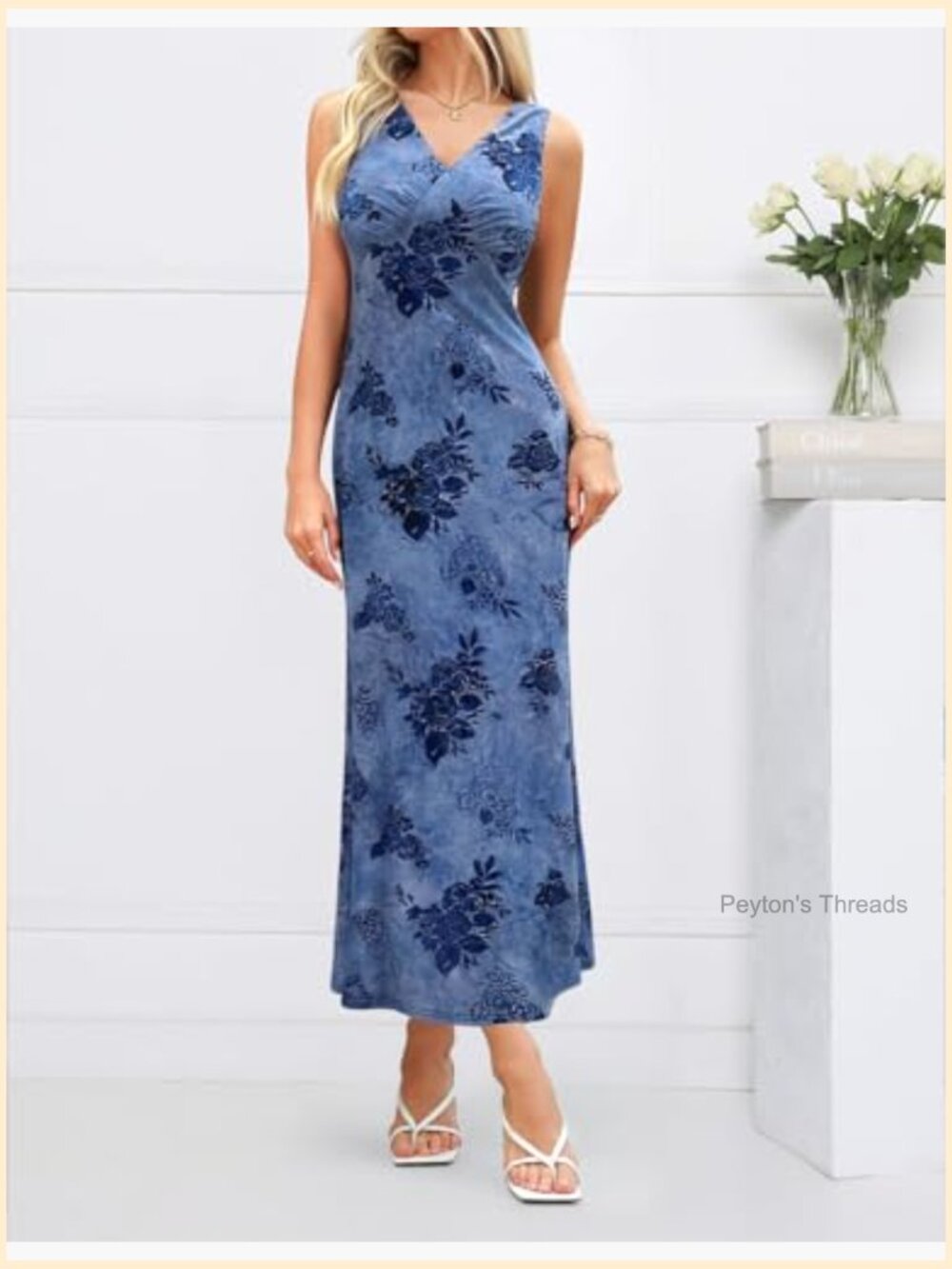 Sleeveless Floral Bodycon Maxi Dress V-Neck Wedding Guest Cocktail - Picture 2 of 7
